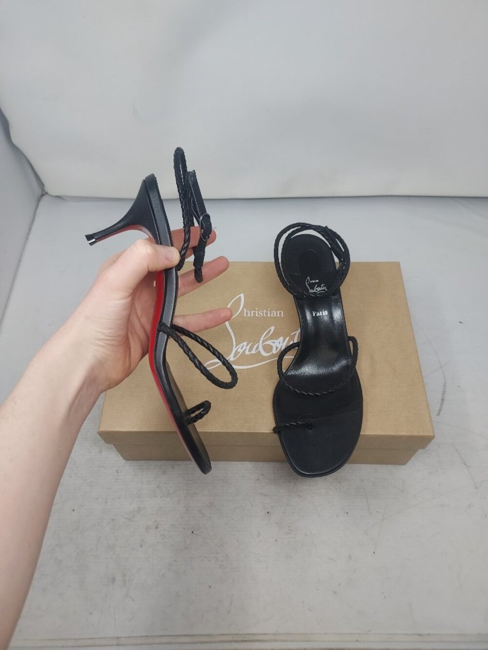 Christian Louboutin Black Hibaq Braided Strappy Leather Sandal